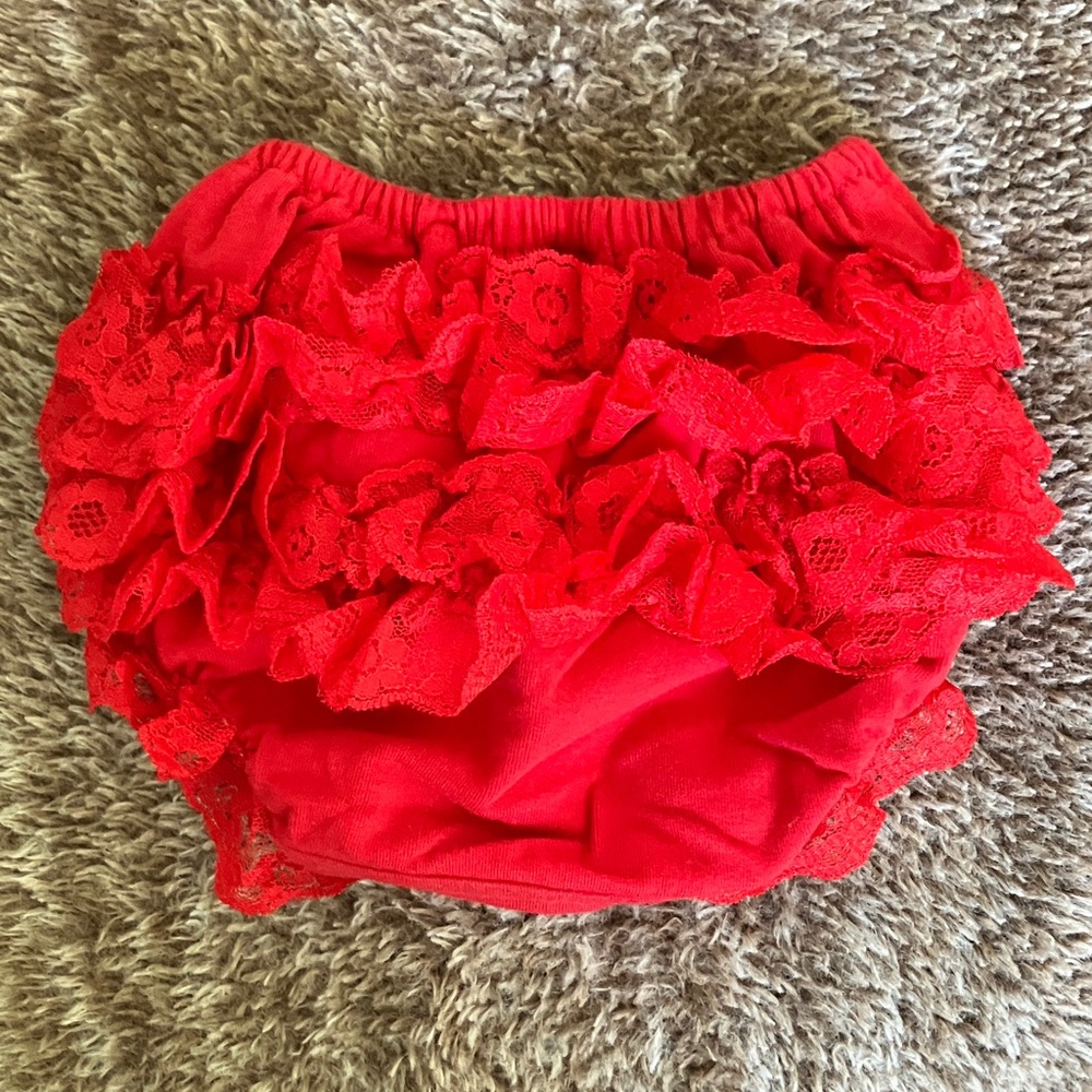 Red Lace Ruffle Cotton Bloomers Diaper Cover size S